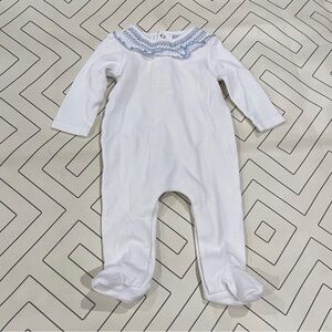 Edgehill Collection Smocked Neck White Footie Pajama